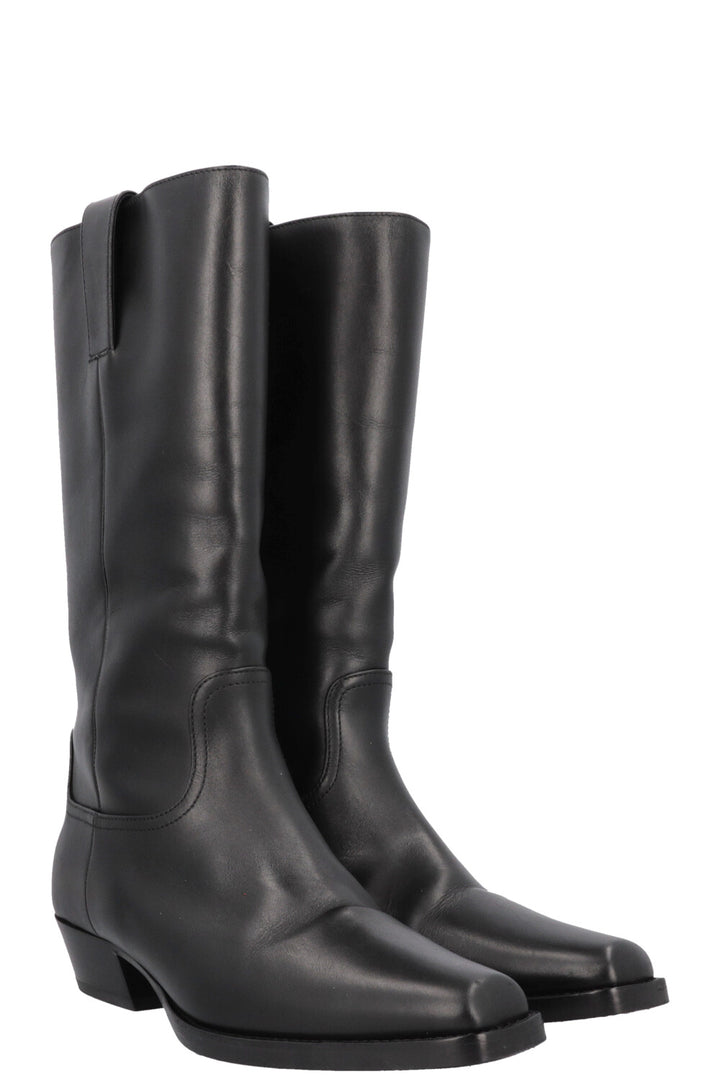 CHANEL Cowboy Boots Leather Black