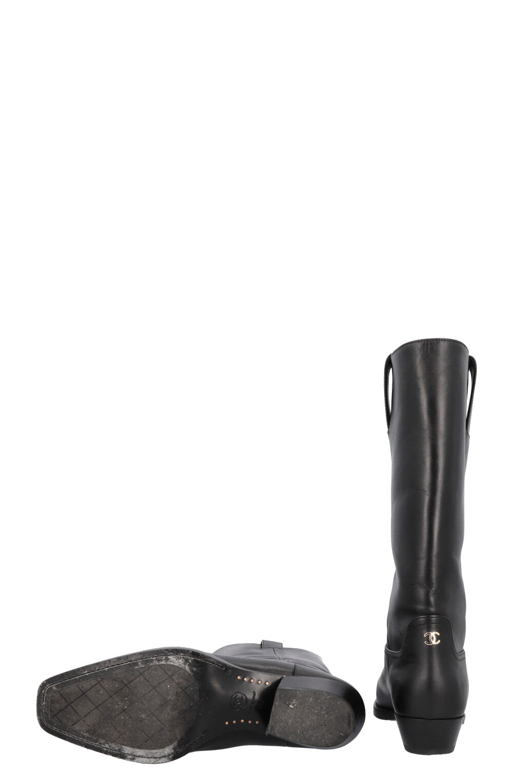 CHANEL Cowboy Boots Leather Black