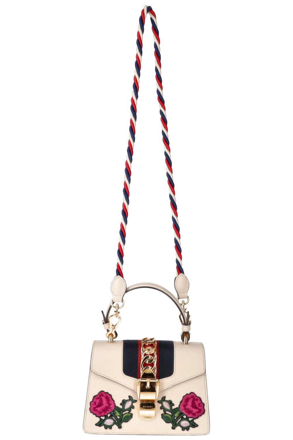 GUCCI Mini Sylvie Top Handle Bag Floral Ivory