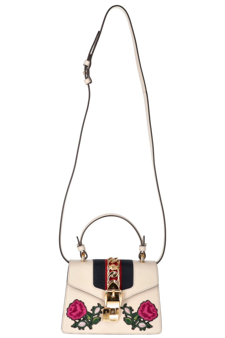 GUCCI Mini Sylvie Top Handle Bag Floral Ivory