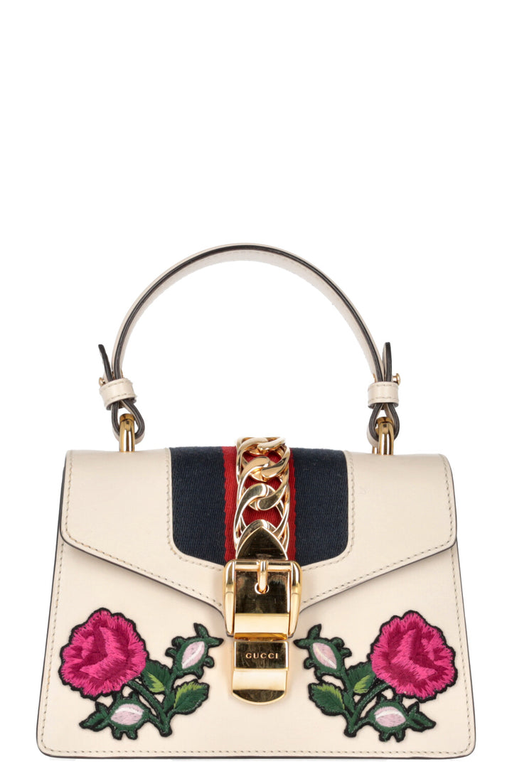 GUCCI Mini Sylvie Top Handle Bag Floral Ivory