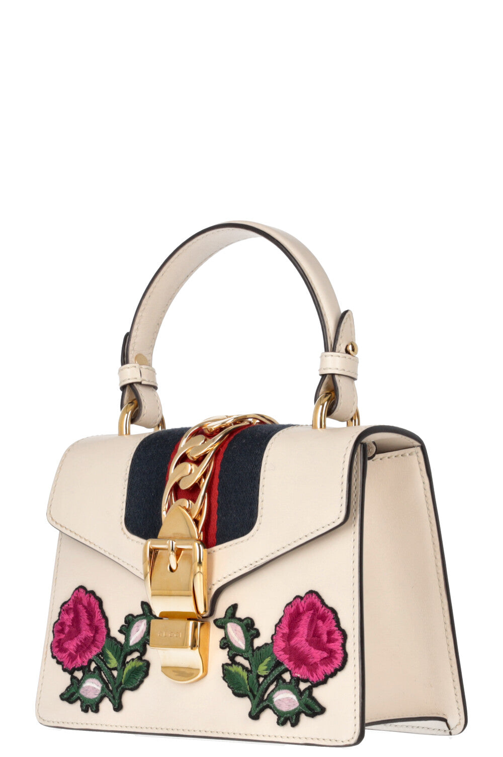 GUCCI Mini Sylvie Top Handle Bag Floral Ivory