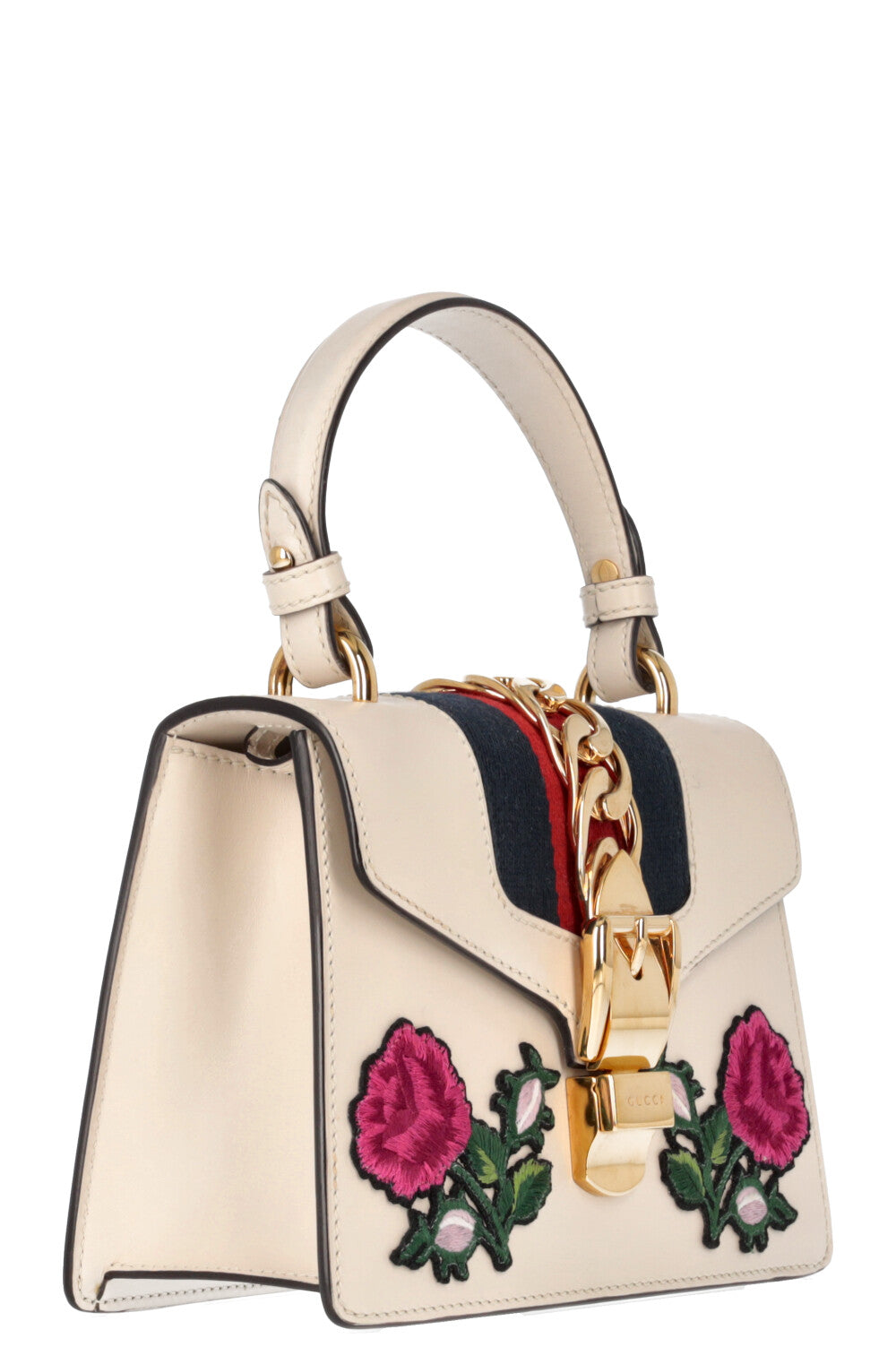 GUCCI Mini Sylvie Top Handle Bag Floral Ivory