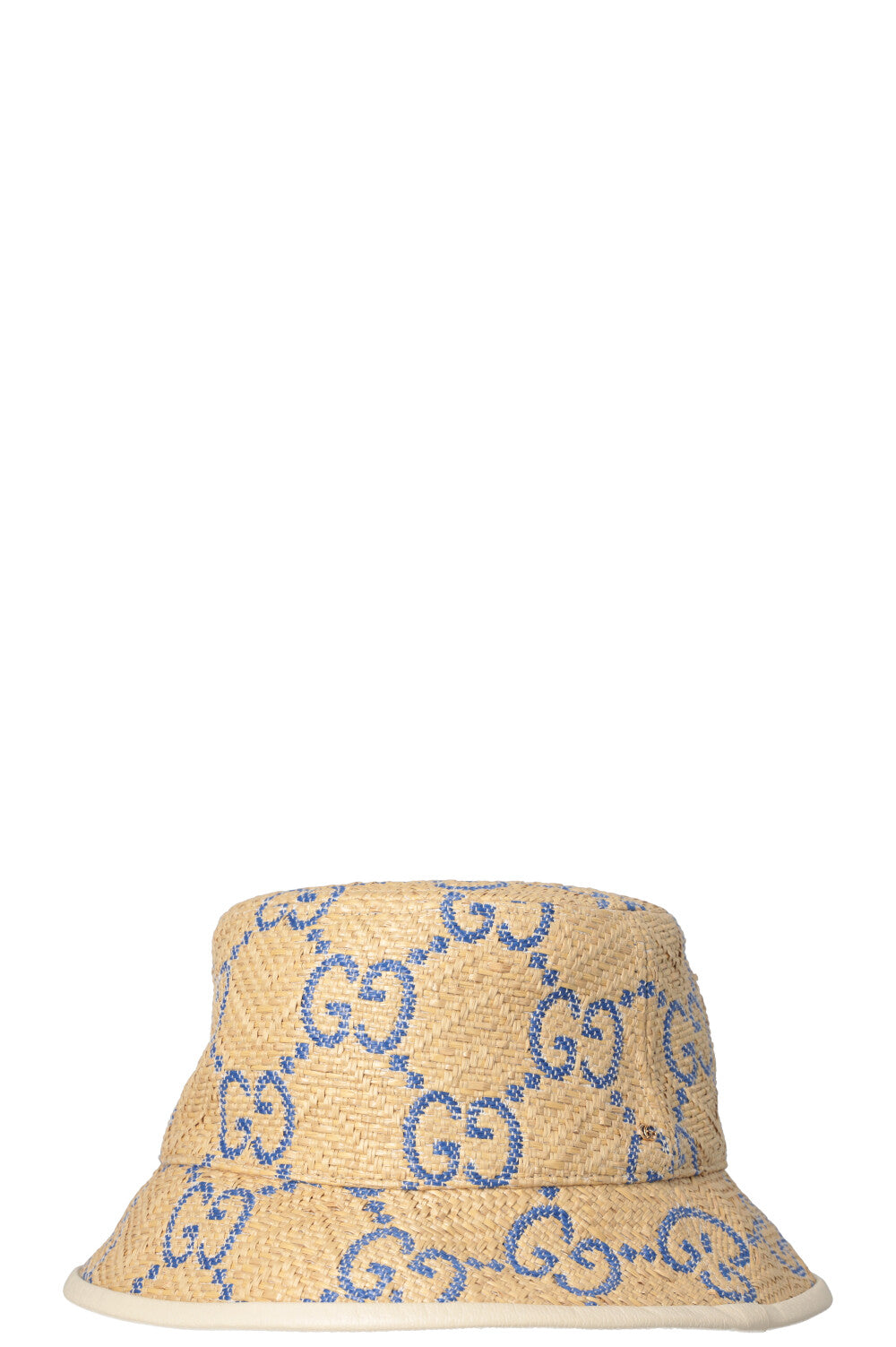 GUCCI GG Bucket Hat Raffia Beige Blue