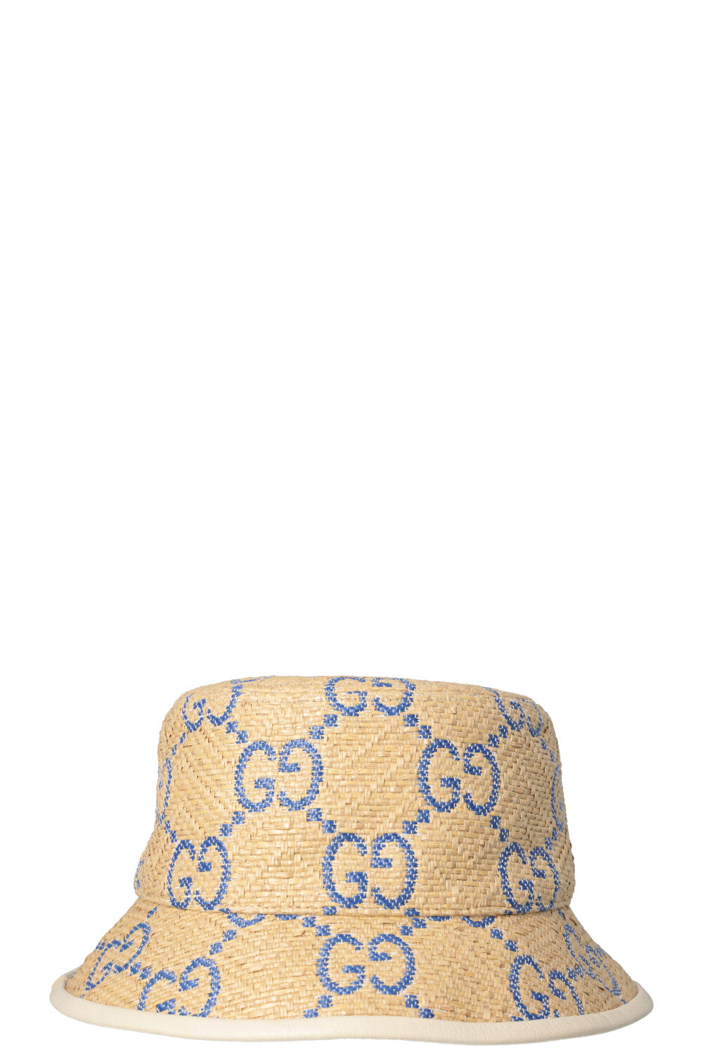 GUCCI GG Bucket Hat Raffia Beige Blue