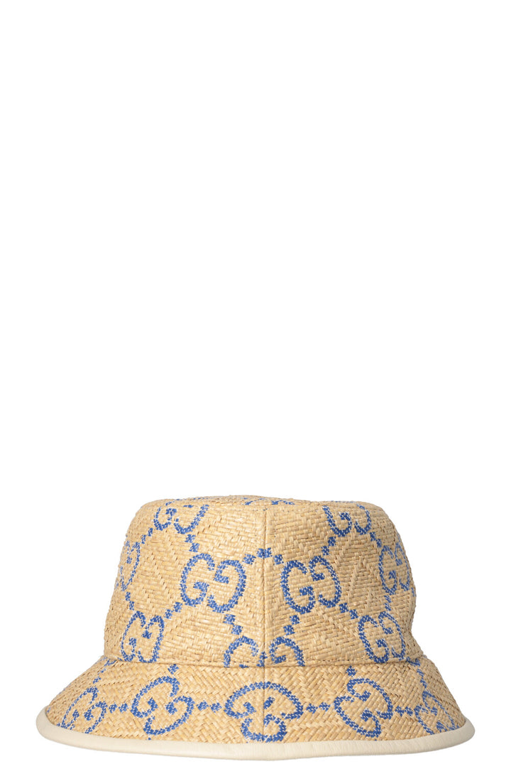 GUCCI GG Bucket Hat Raffia Beige Blue