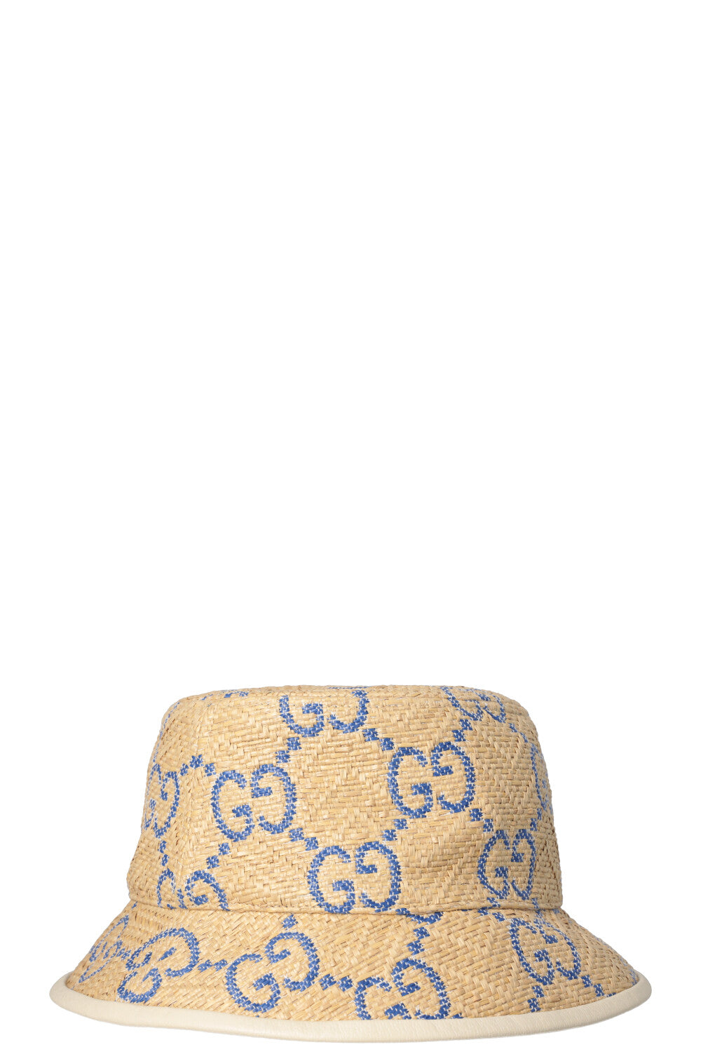 GUCCI GG Bucket Hat Raffia Beige Blue