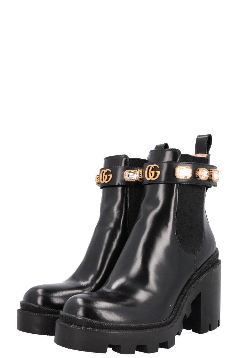 GUCCI Bottes Cristal Cuir Noir