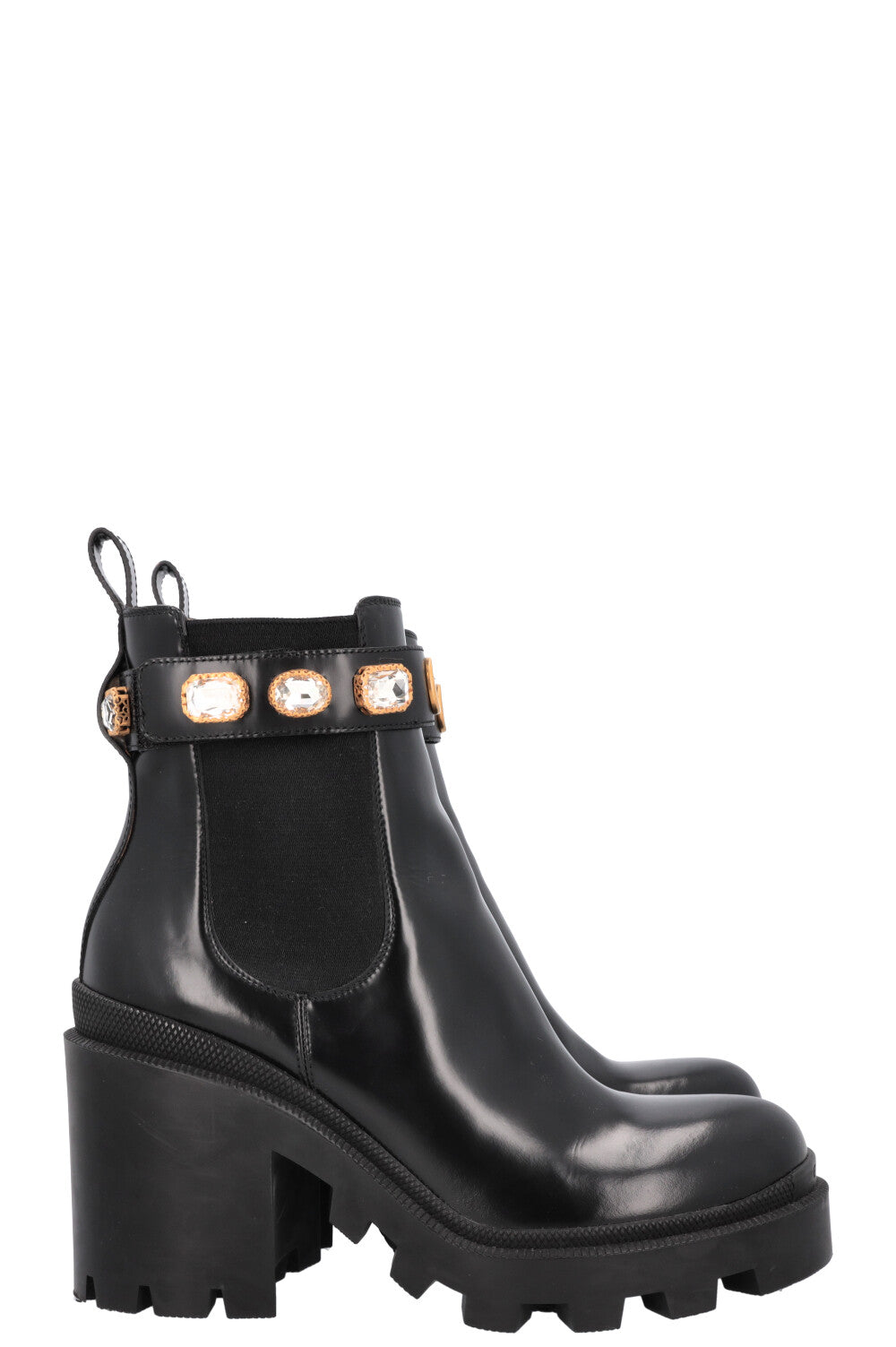 GUCCI Bottes Cristal Cuir Noir