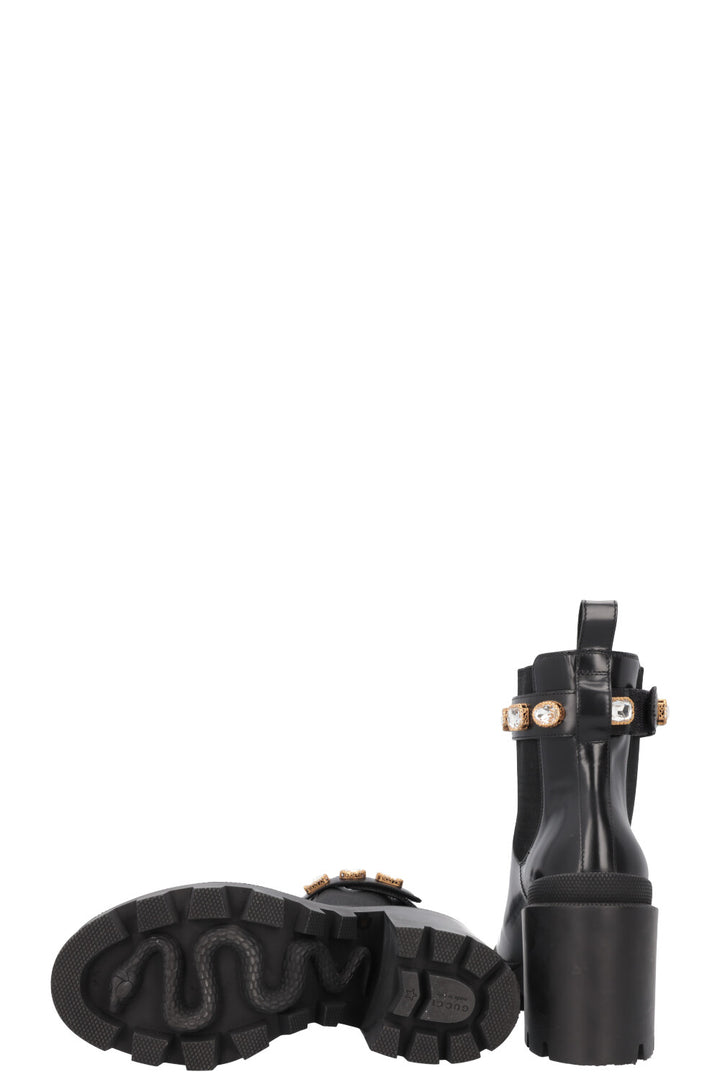 GUCCI Bottes Cristal Cuir Noir