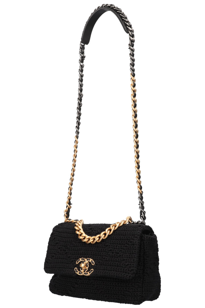 CHANEL Sac au crochet en coton moyen 19 Noir