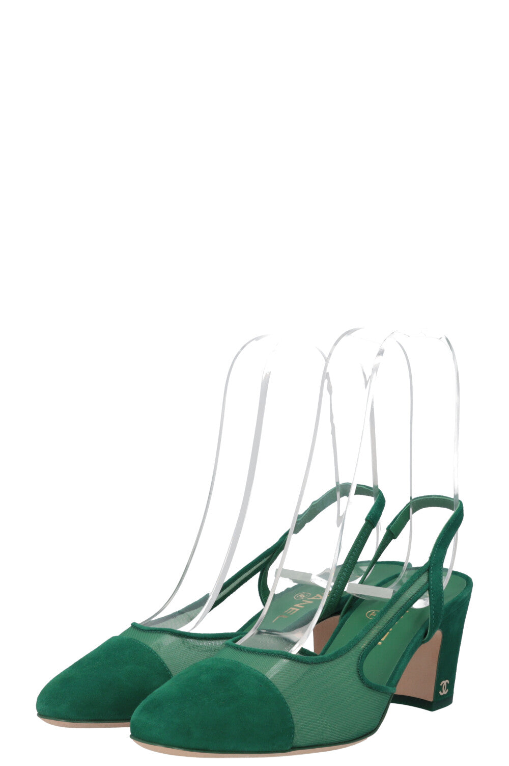 CHANEL Talons Slingback Mesh Daim Vert