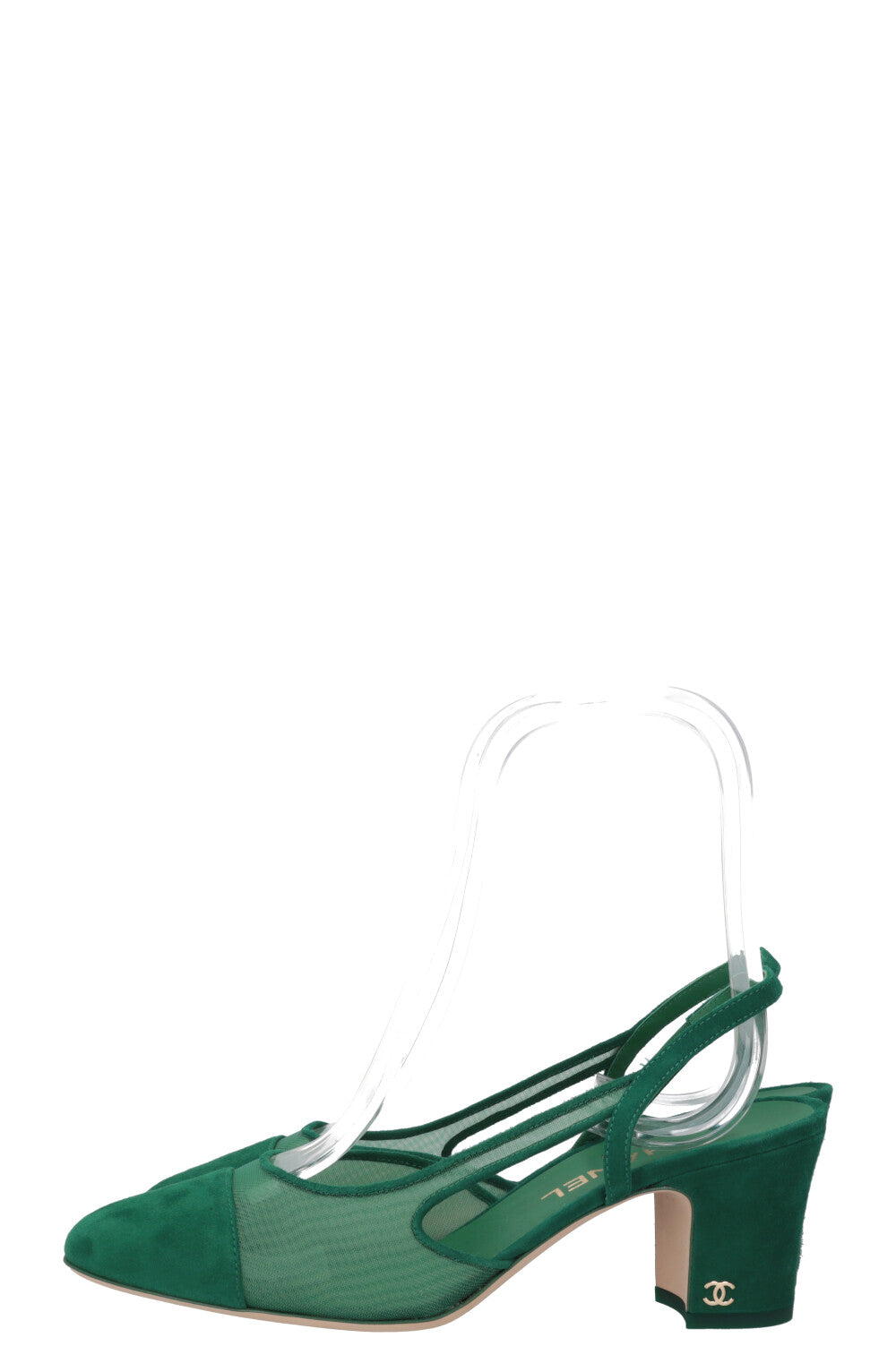 CHANEL Talons Slingback Mesh Daim Vert