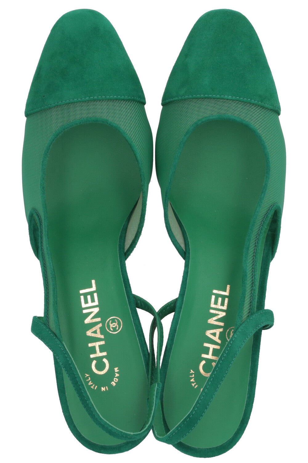 CHANEL Talons Slingback Mesh Daim Vert