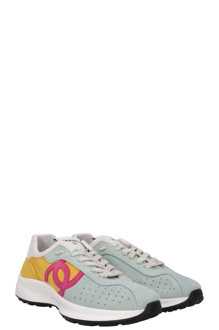 CHANEL CC Sneakers Suede Mint Yellow