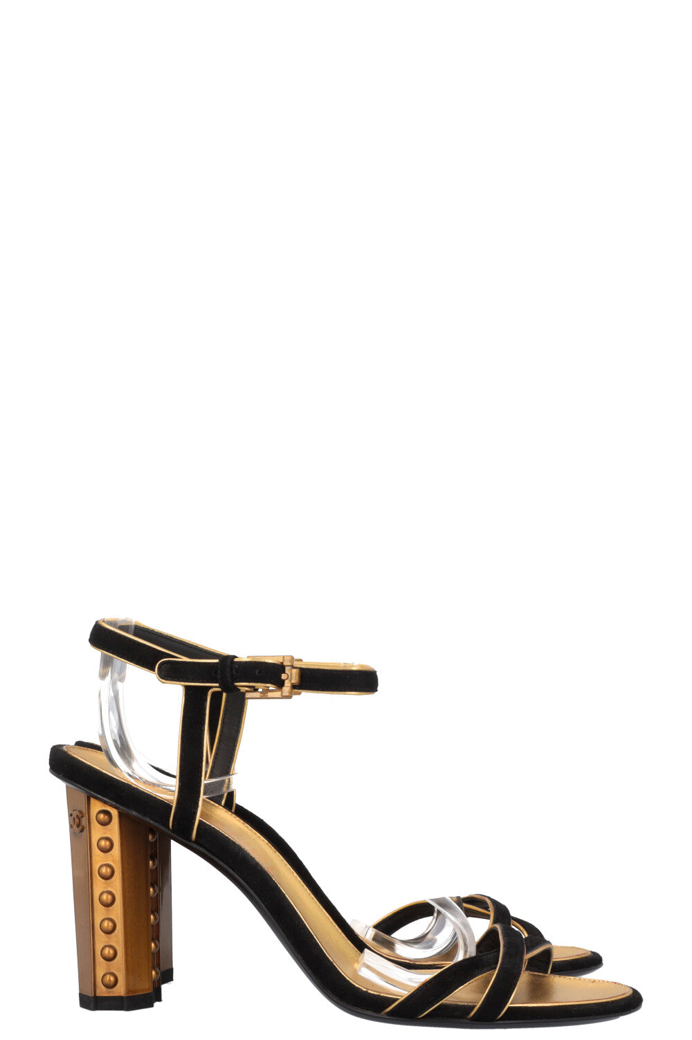 CHANEL 2013 Golden Heels Black Suede