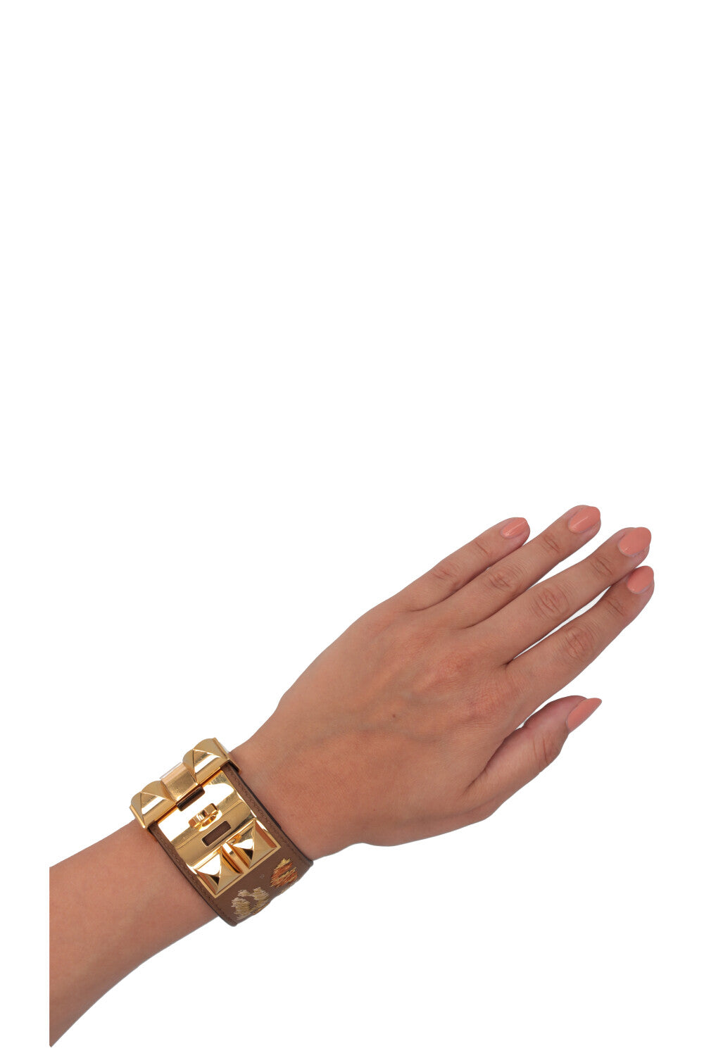 HERMÈS CDC Broderie Leopard Bracelet Veau Swift Alezan