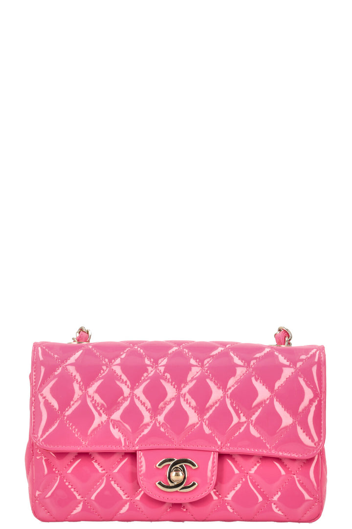 CHANEL Classic Mini Sac bandoulière à rabat unique Rose Verni