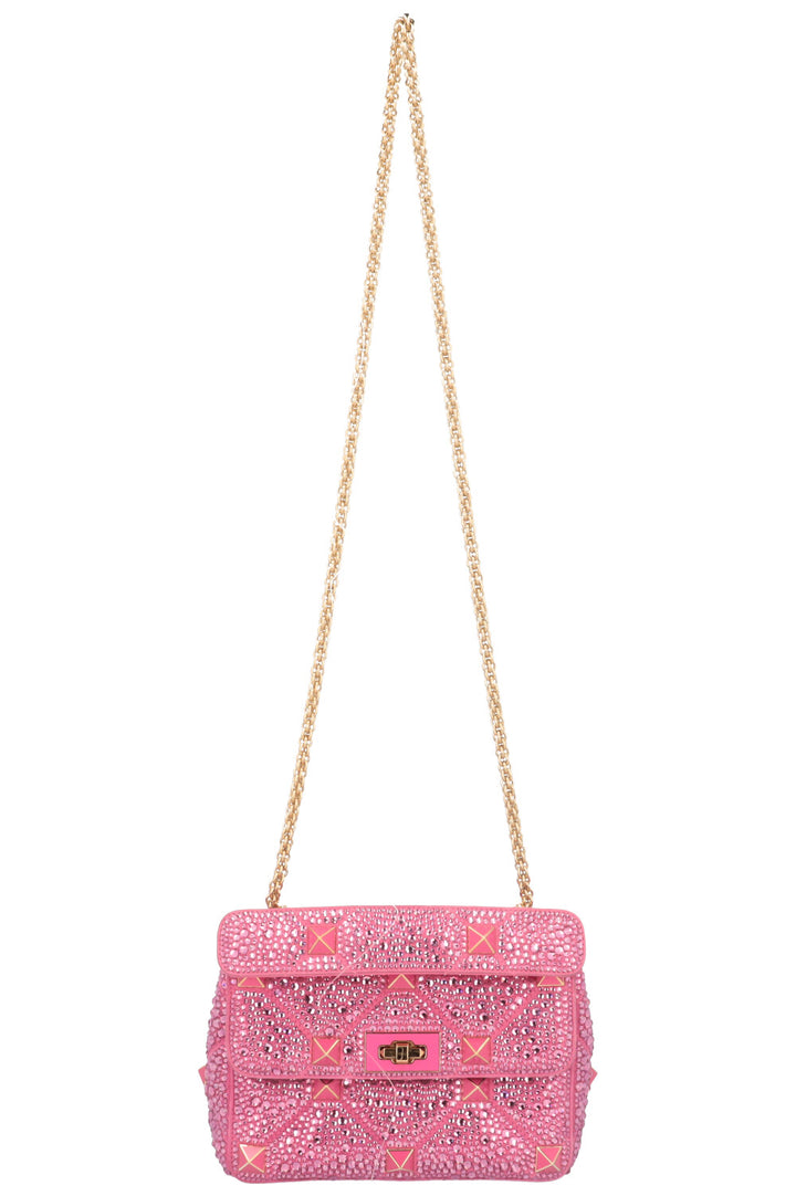 VALENTINO Roman Stud Medium Bag Crystals Pink