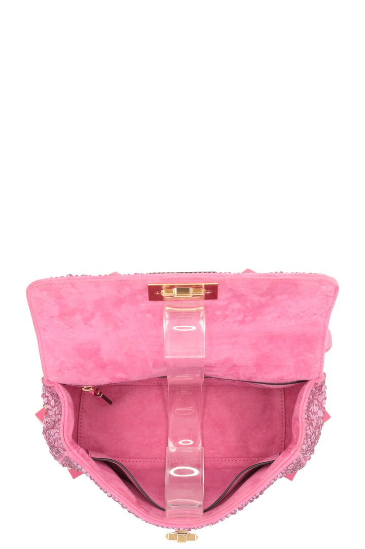 VALENTINO Roman Stud Medium Bag Crystals Pink