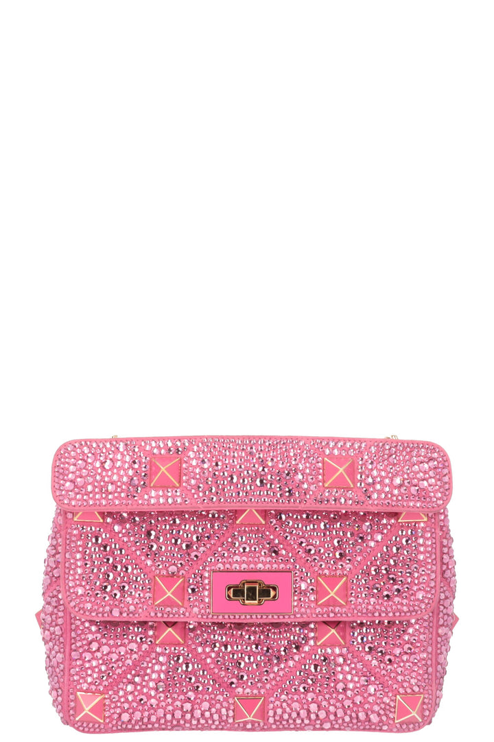 VALENTINO Roman Stud Medium Sac Cristaux Rose