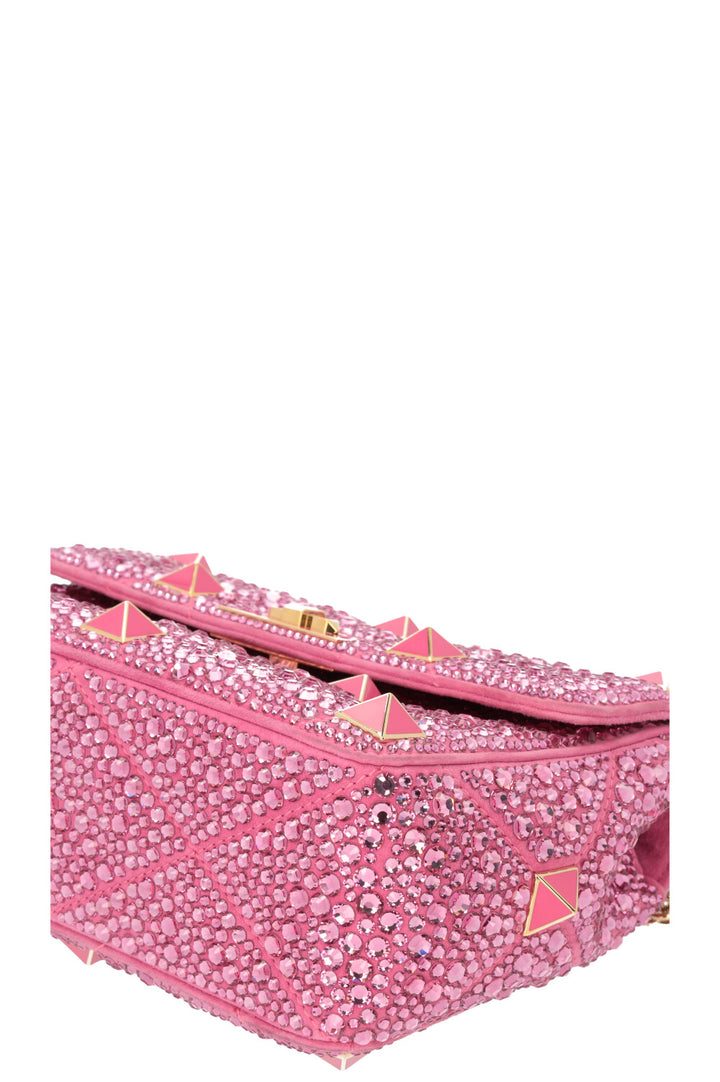 VALENTINO Roman Stud Medium Bag Crystals Pink