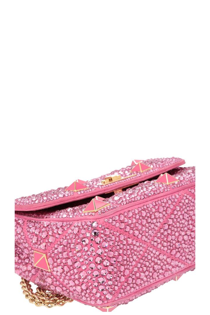 VALENTINO Roman Stud Medium Bag Crystals Pink