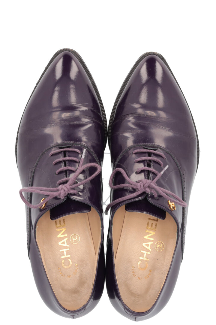 CHANEL Flats Leather Purple