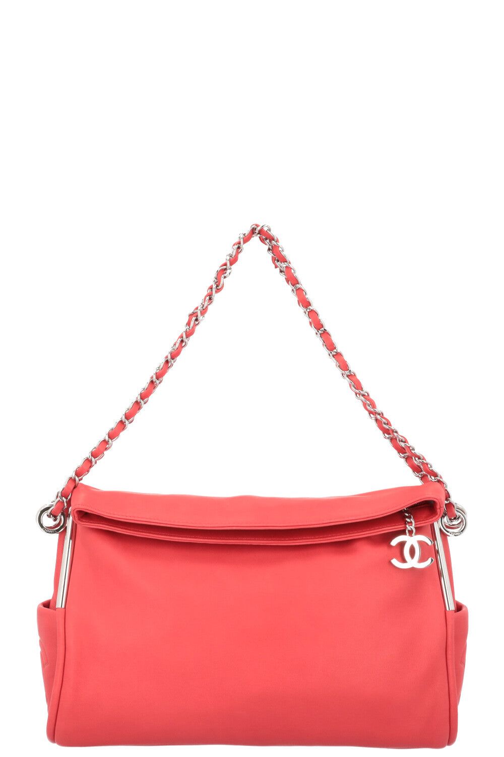 CHANEL Messenger Bag Leather Coral