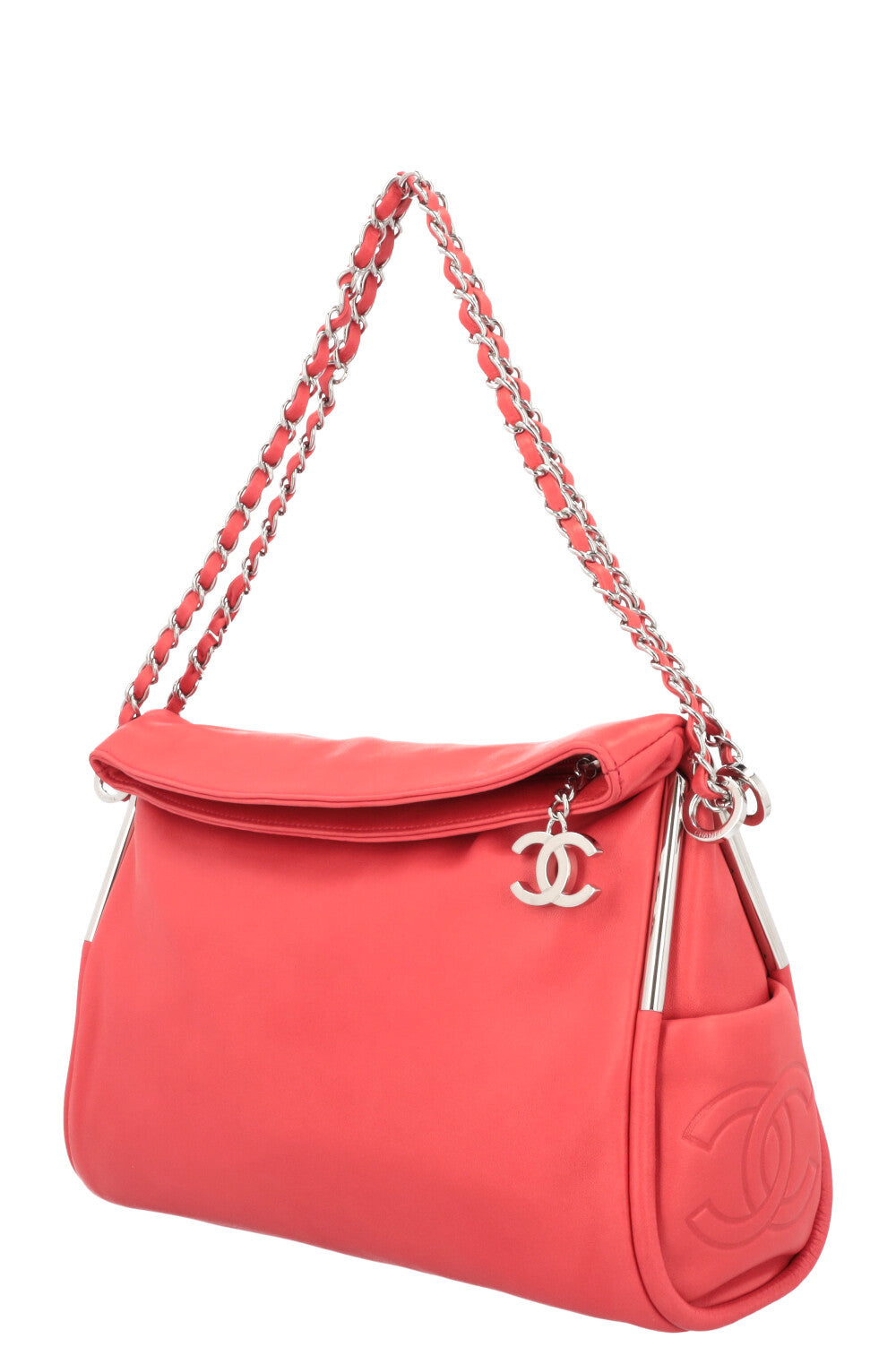 CHANEL Messenger Bag Leather Coral