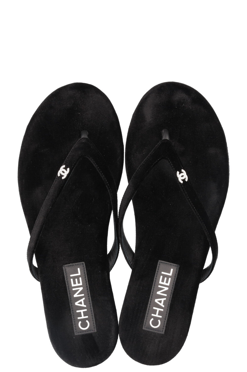 CHANEL Thongs Flats Velvet Black