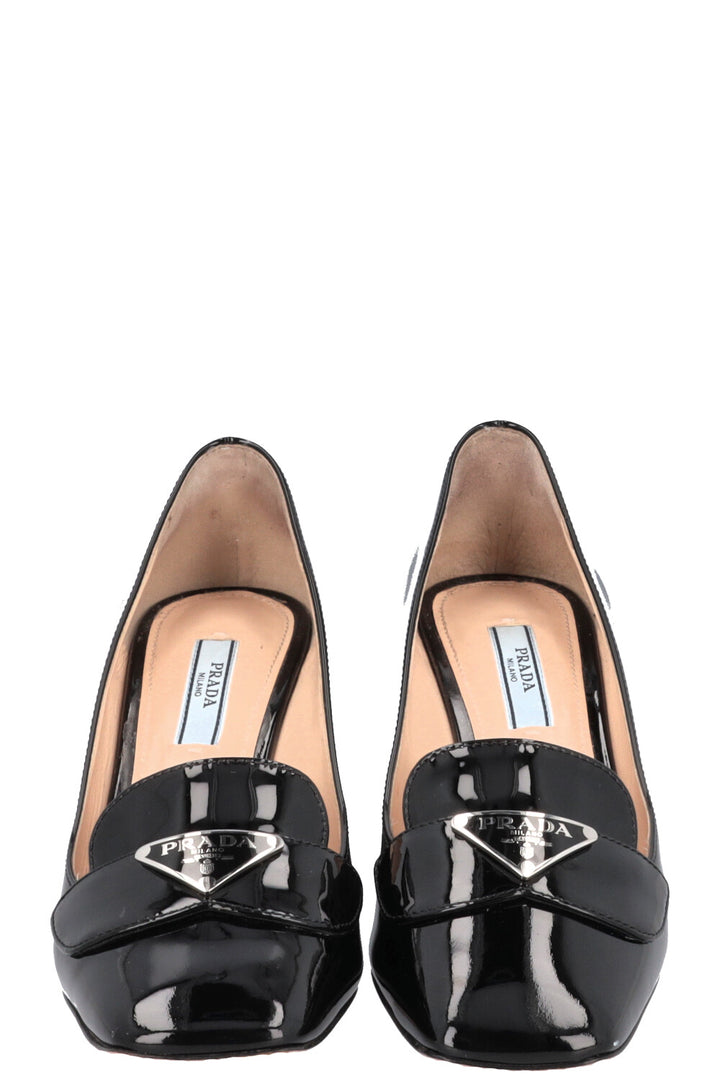 PRADA Logo Heels Patent Black