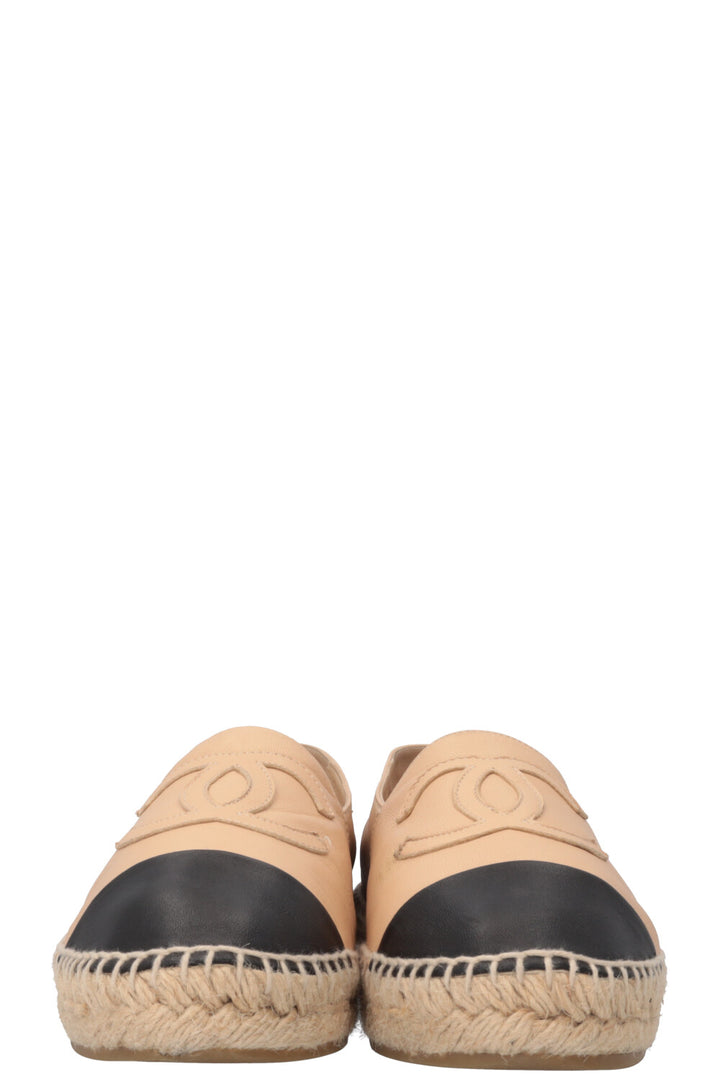 CHANEL CC Espadrilles Cuir Beige Noir