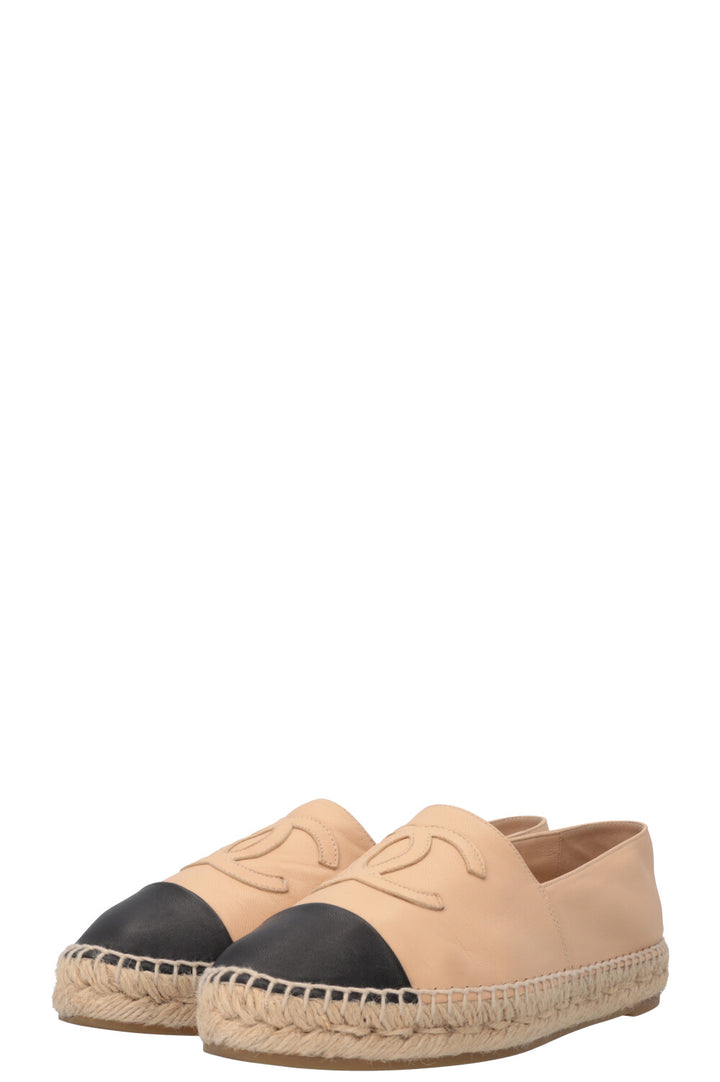 CHANEL CC Espadrilles Cuir Beige Noir