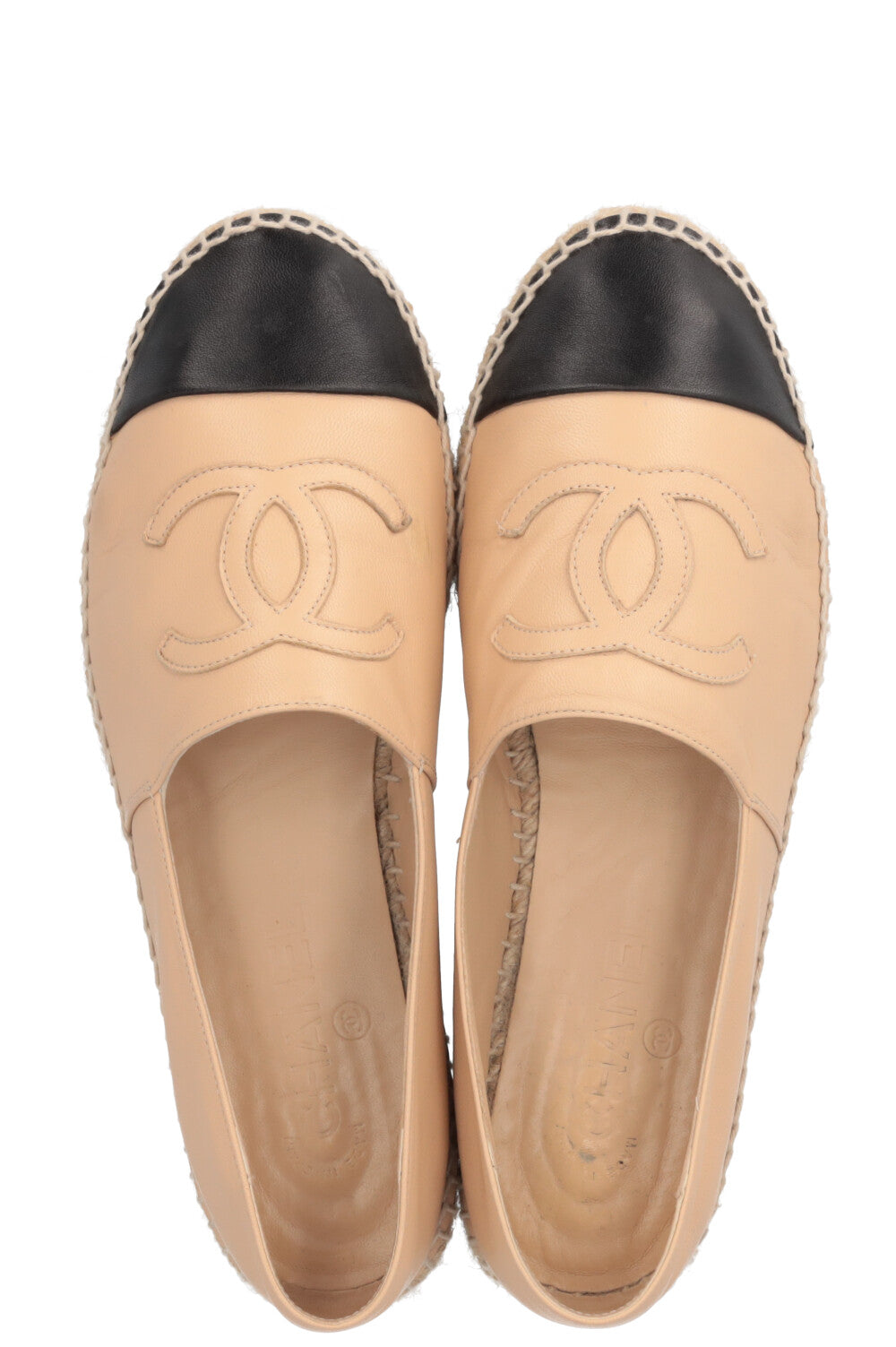 CHANEL CC Espadrilles Cuir Beige Noir