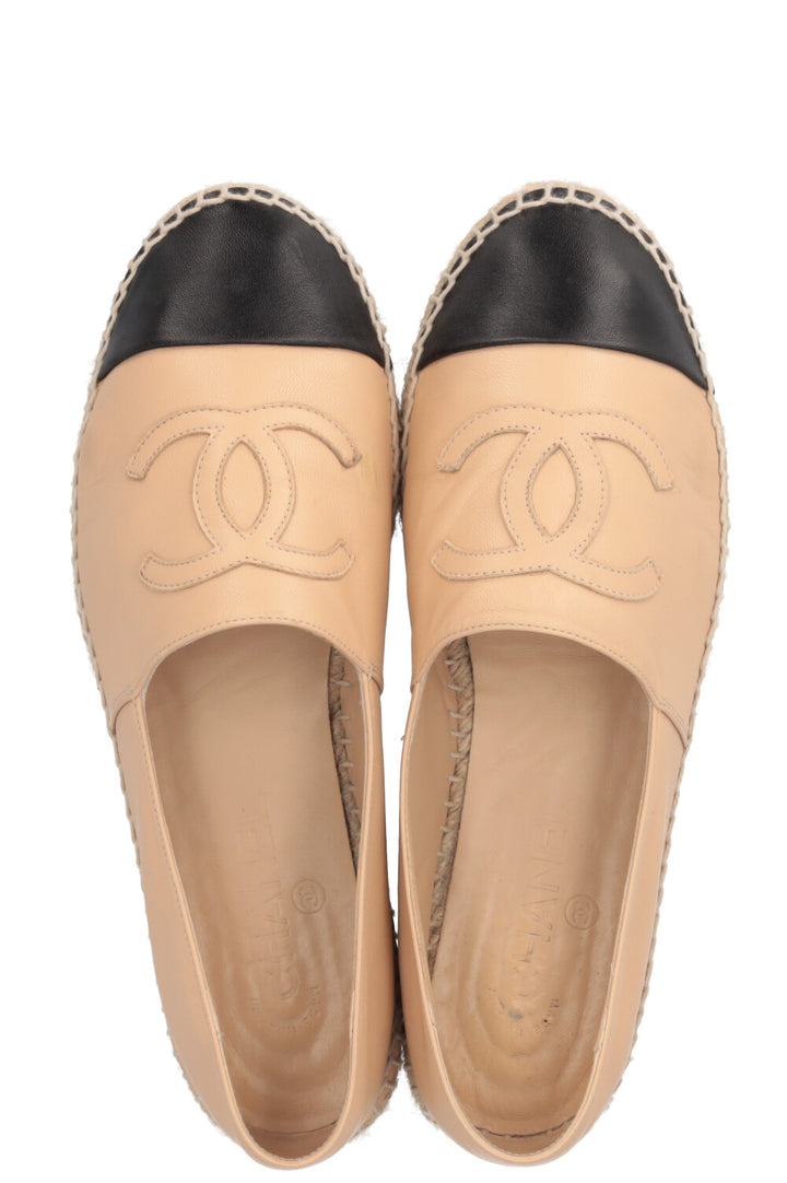 CHANEL CC Espadrilles Cuir Beige Noir