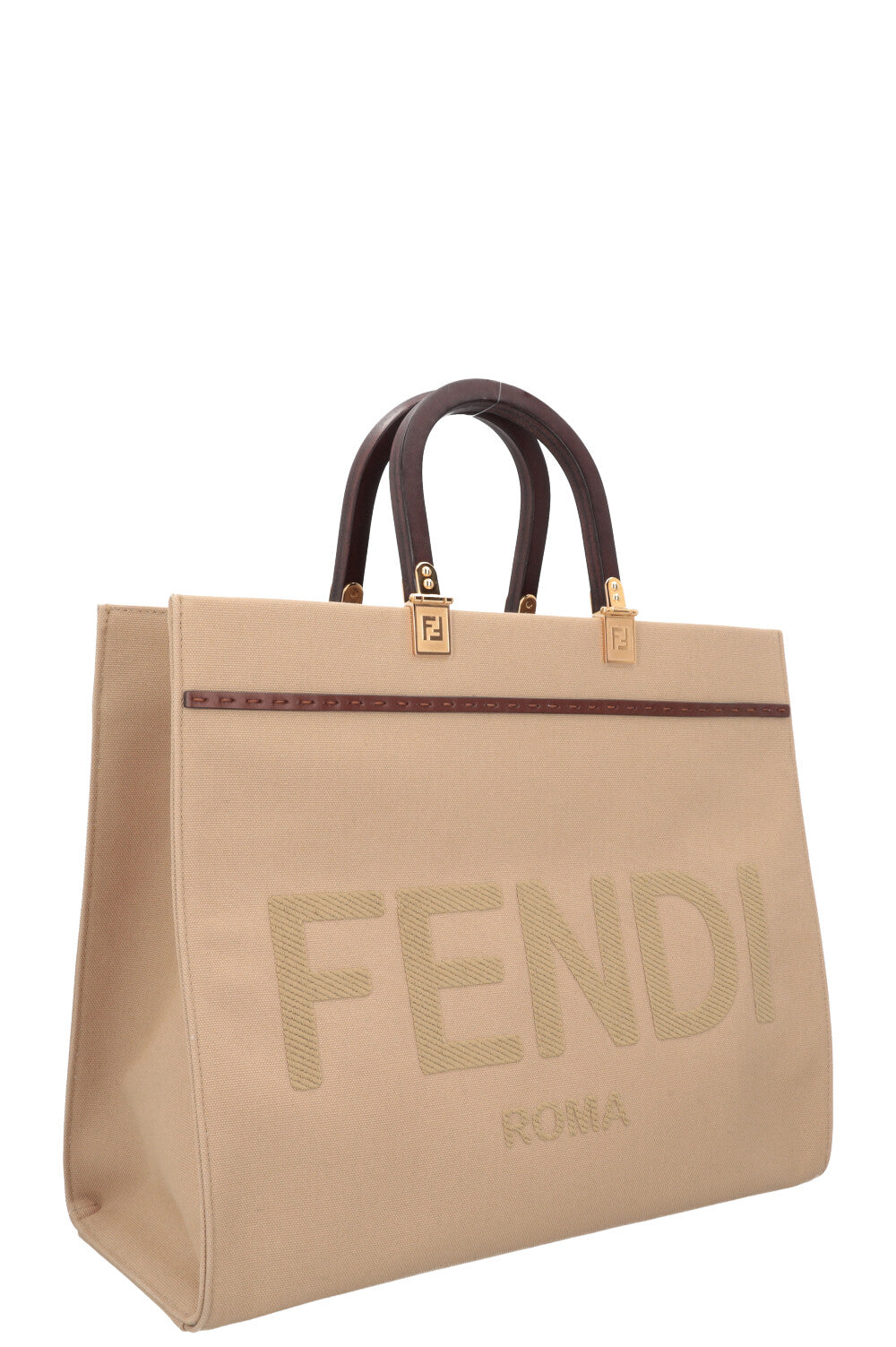 FENDI Sunshine Medium Tote Bag Canvas Beige