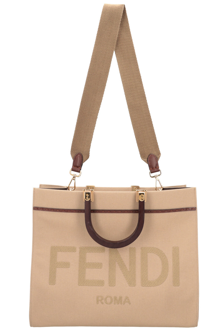 FENDI Sunshine Medium Tote Bag Canvas Beige