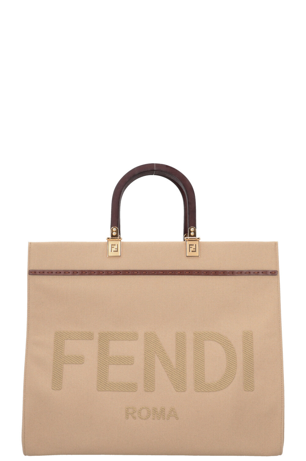 FENDI Sunshine Medium Tote Bag Canvas Beige