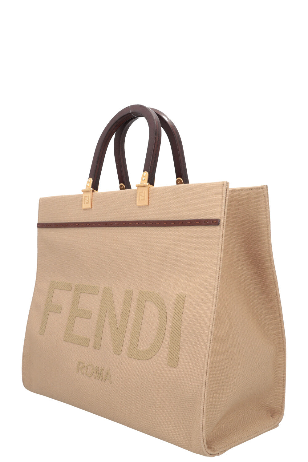 FENDI Sunshine Medium Tote Bag Canvas Beige