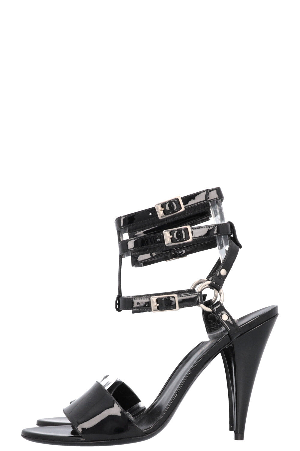 SAINT LAURENT Cage Strap Heels Black Patent