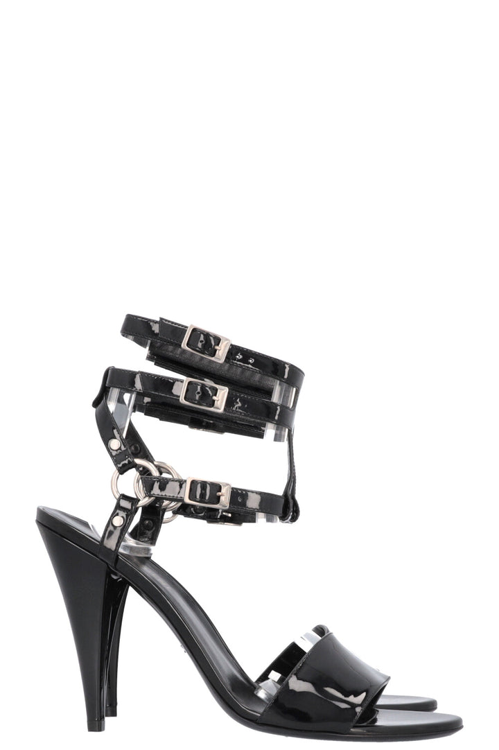 SAINT LAURENT Cage Strap Heels Black Patent