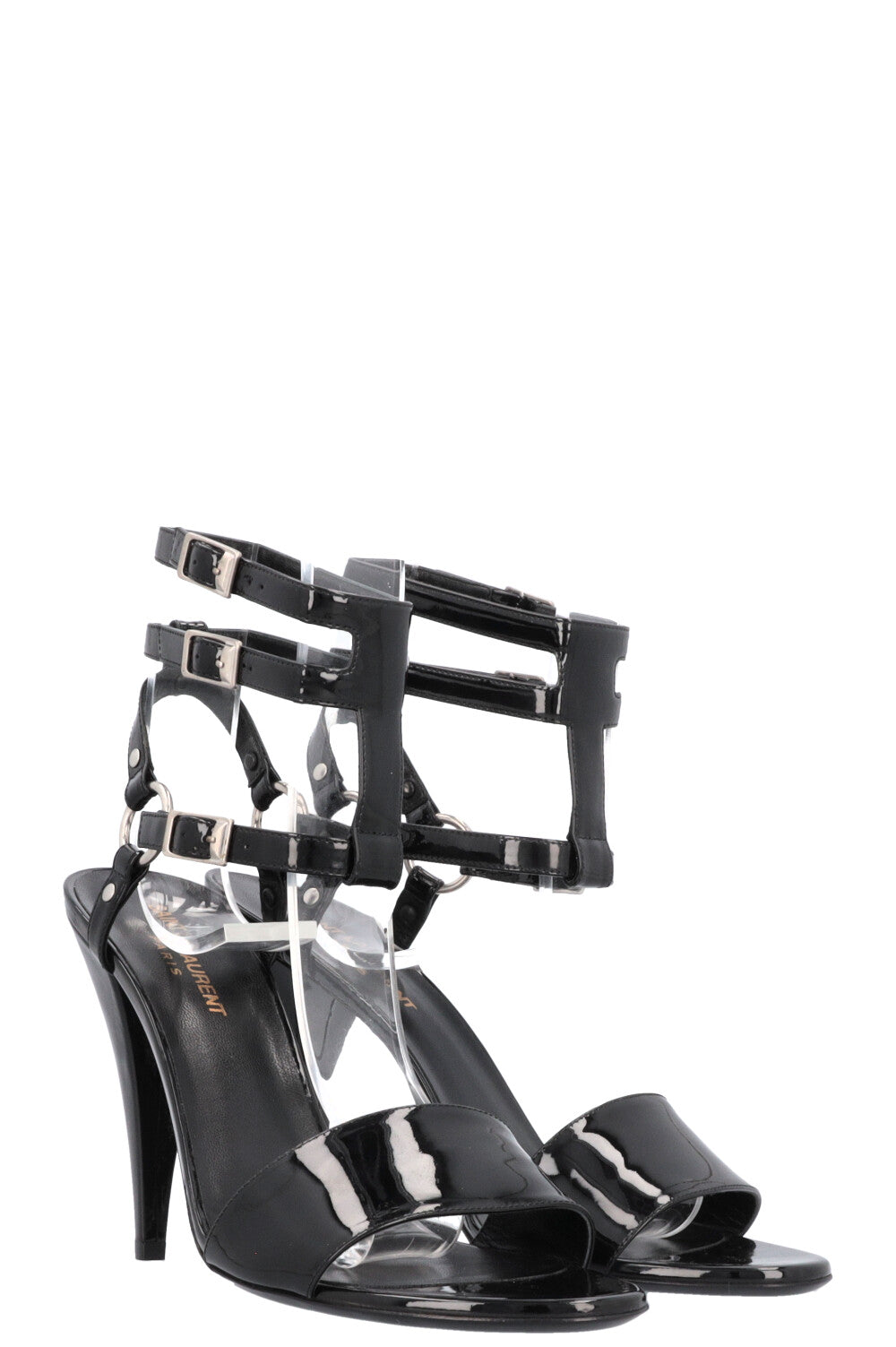 SAINT LAURENT Cage Strap Heels Black Patent