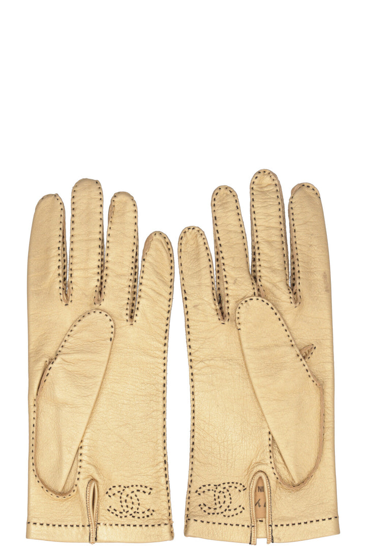 CHANEL CC Leather Gloves Gold