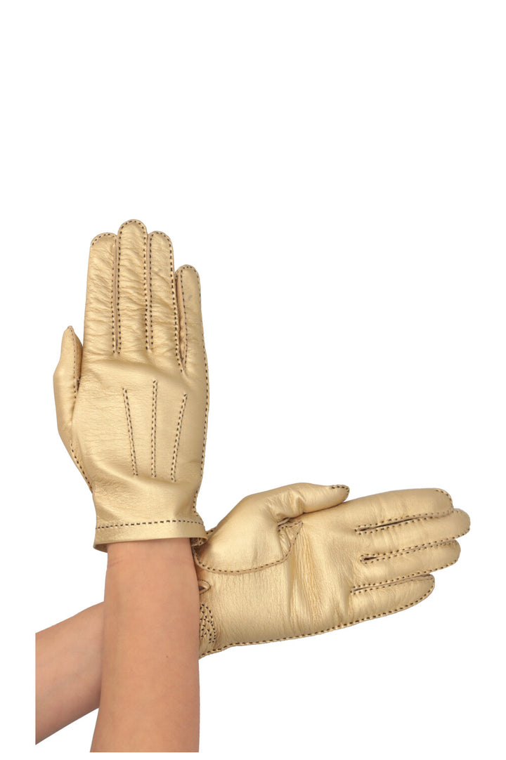 CHANEL CC Leather Gloves Gold