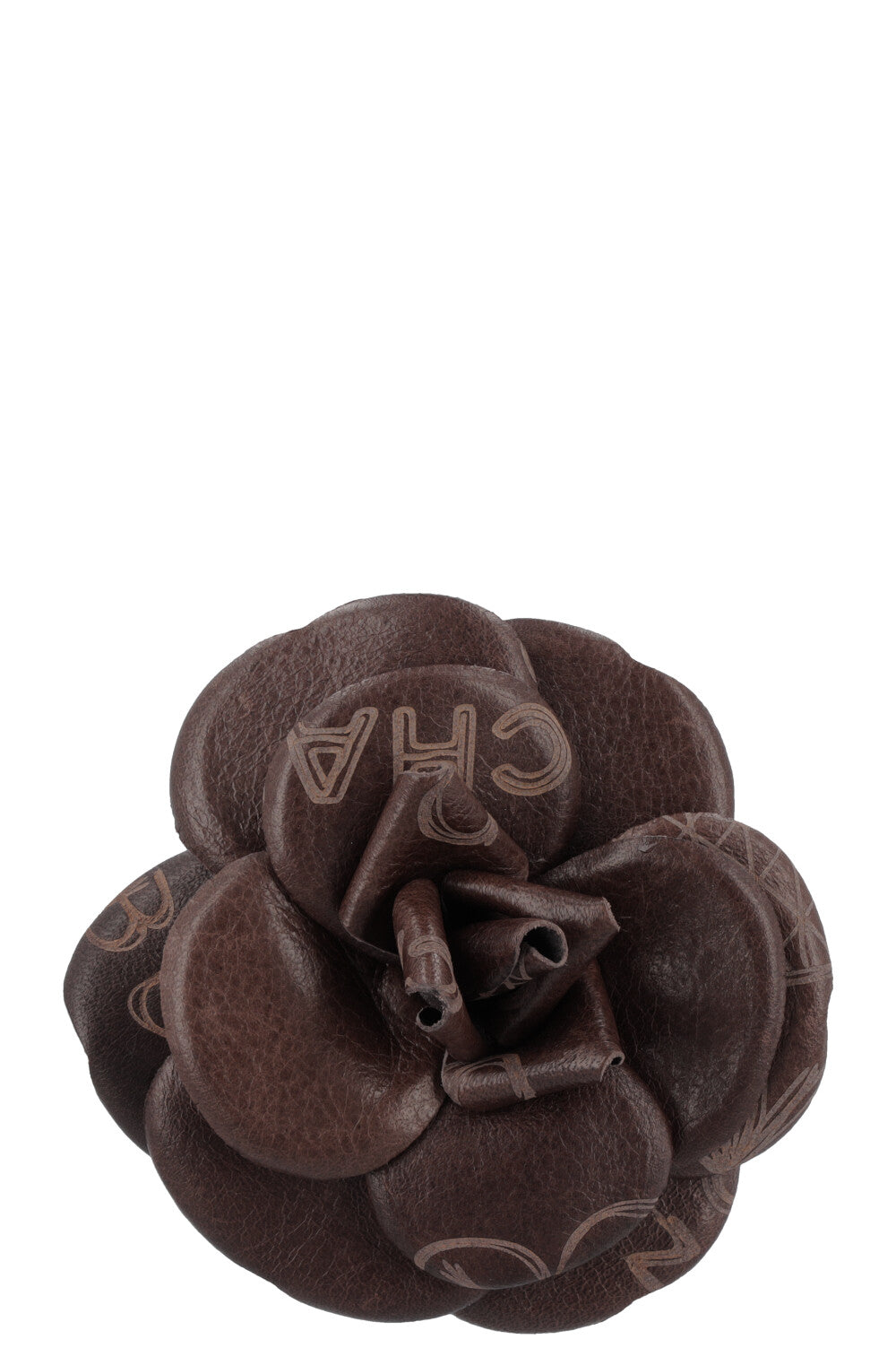 CHANEL Camellia Brooch Leather Brown