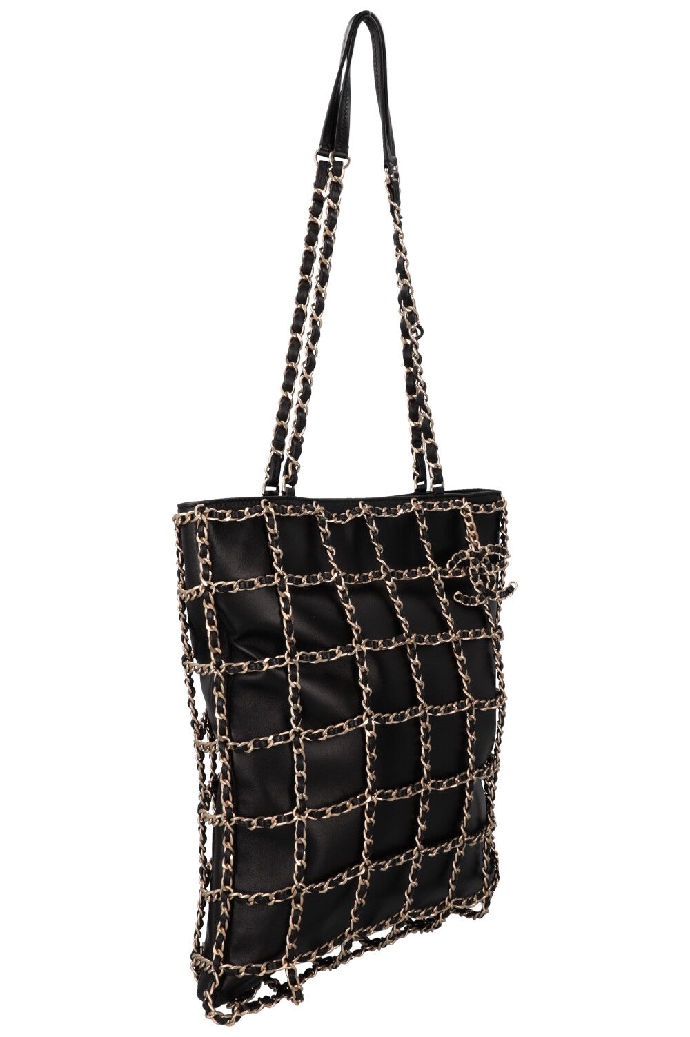 CHANEL Chain Tote Bag Leather Black