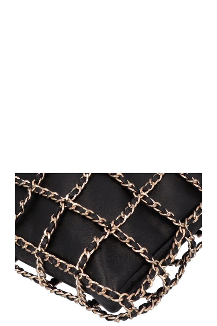 CHANEL Chain Tote Bag Leather Black