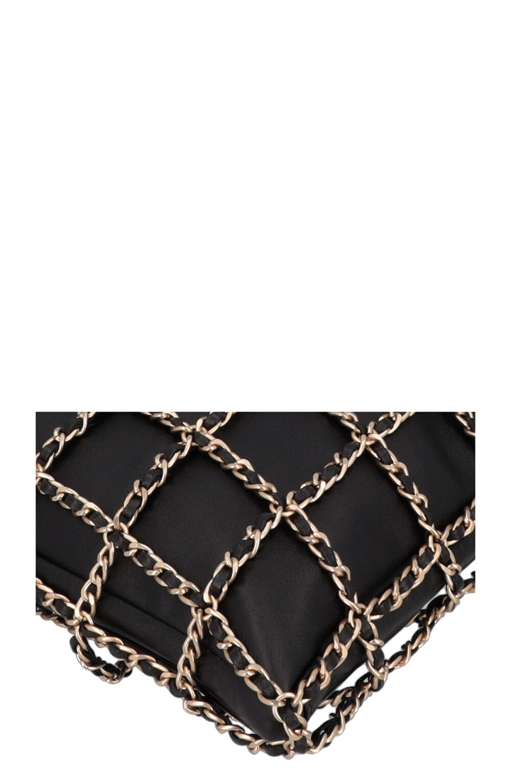 CHANEL Chain Tote Bag Leather Black