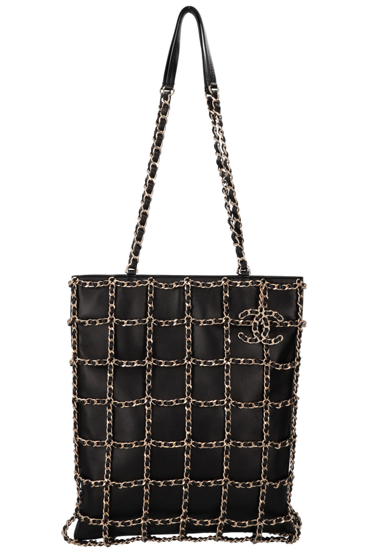 CHANEL Chain Tote Bag Leather Black